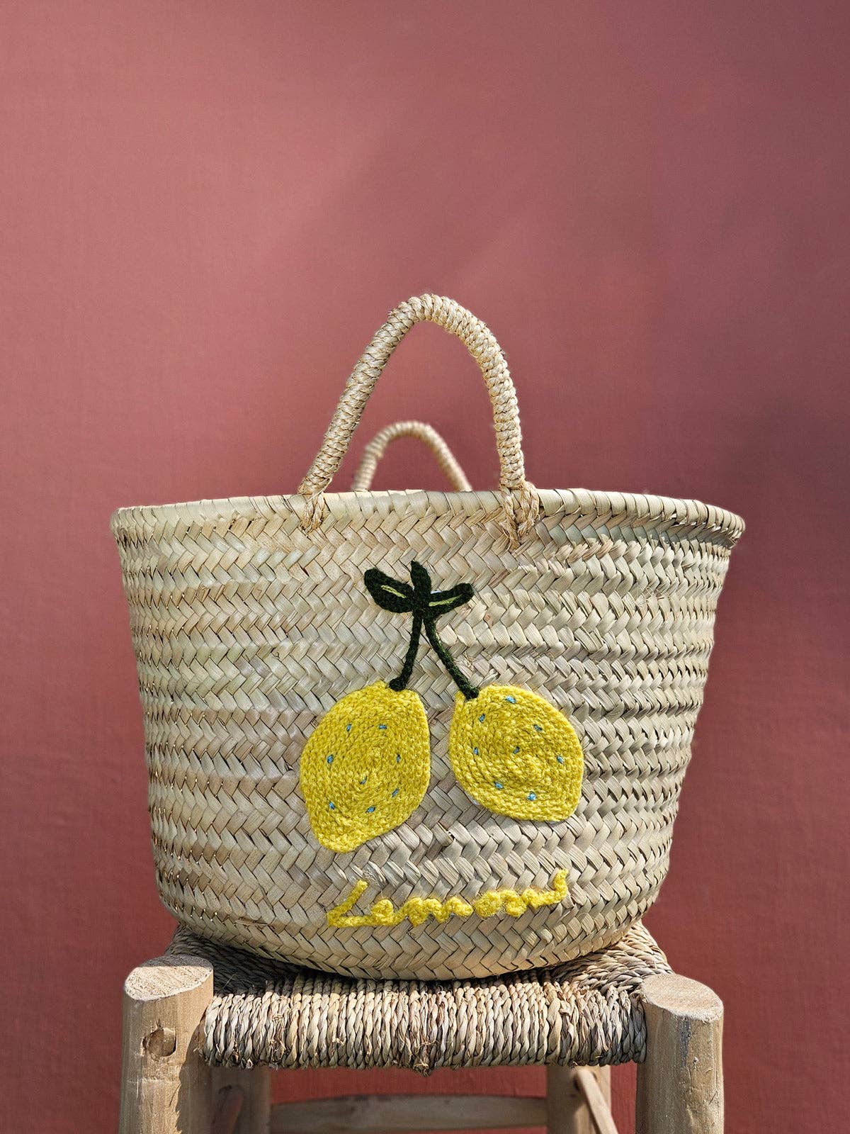 Hand Embroidered Lemons Market Basket