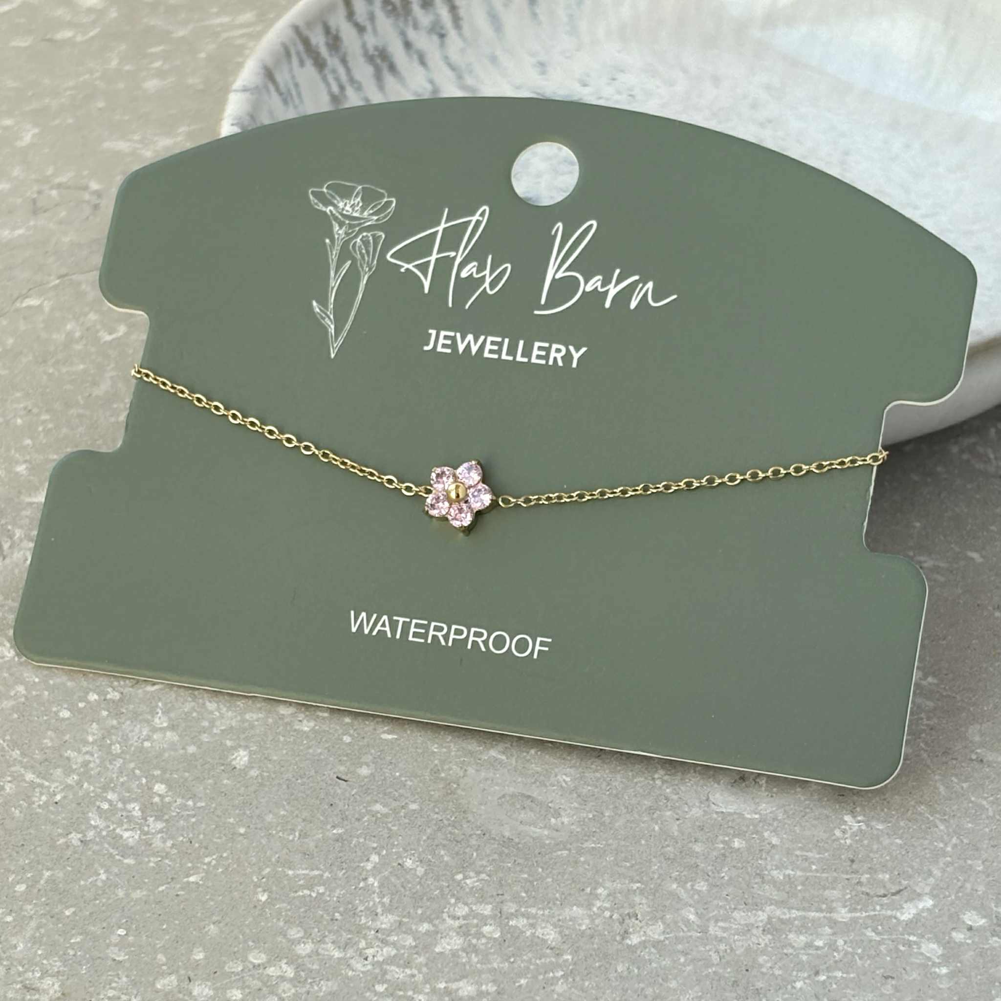 Pink Zirconia Flower Bracelet - PVD Gold Plated