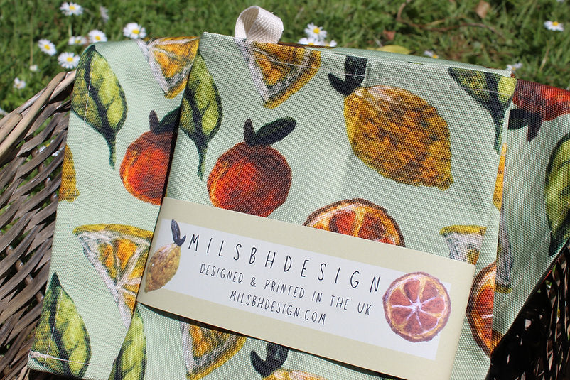Citrus Fruit Print Tea Towel